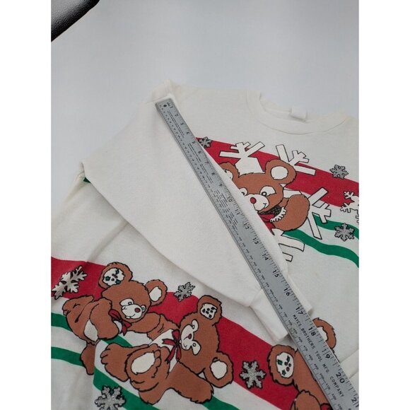 90s Vintage Sweater One Size White Teddy Bear Holiday - Picture 5 of 9